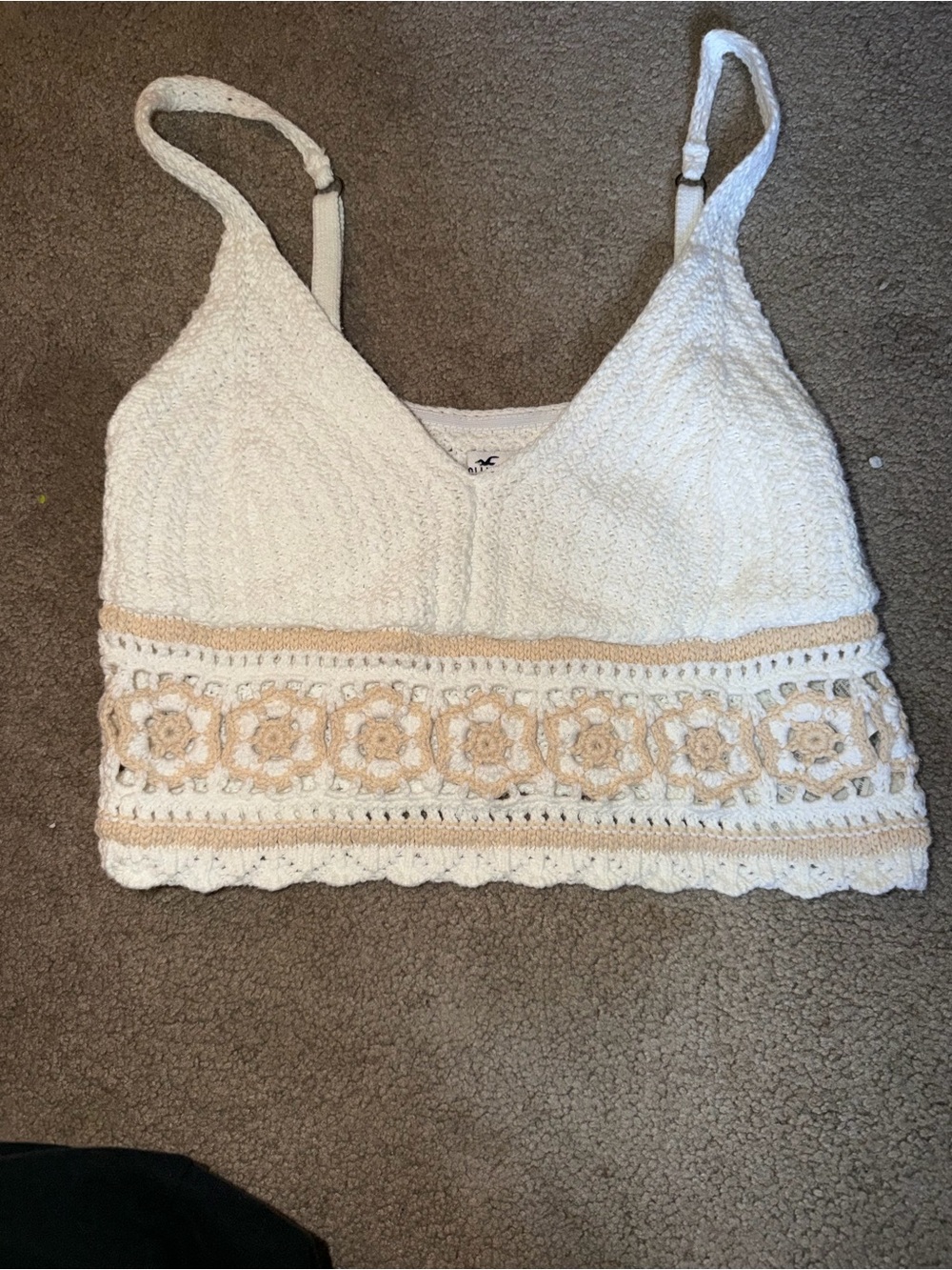 Hollister Cream Crochet knit crop top with Beige Floral Band